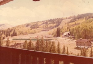 View from Antlers at Vail 608 balcony looking southeast in 1979, before many of the homes on Forest Road had been built.