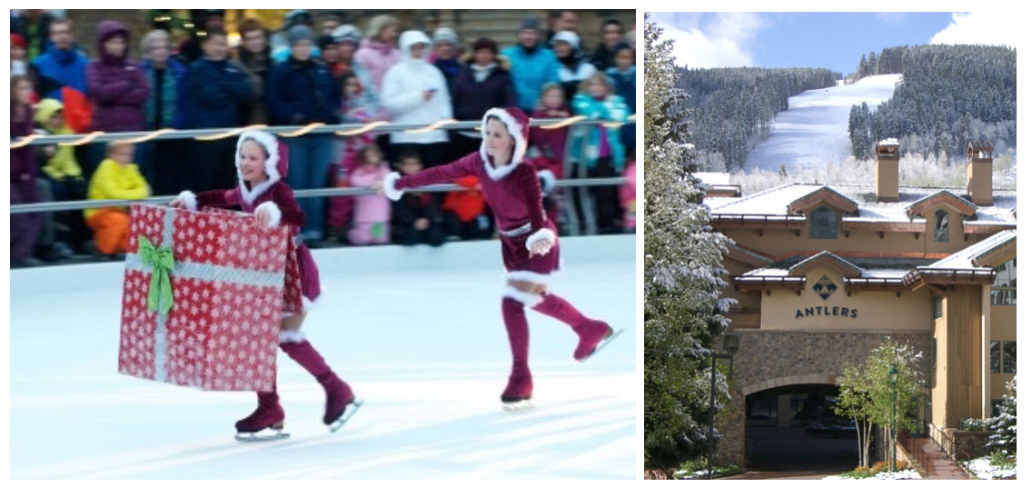 Christmas in Vail’s family-friendly Lionshead includes ice skating and holiday festivities at Antlers at Vail, part of the hotel’s new December Ho-ho-holiday ski-and-stay package.