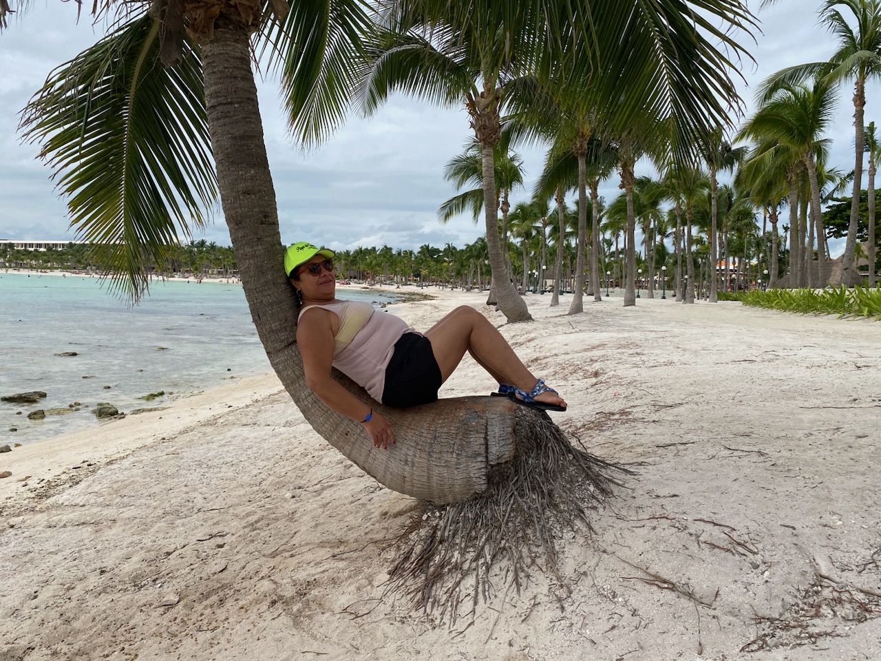 Juana relaxing on the cocount trees at Tela Beach, Honduras