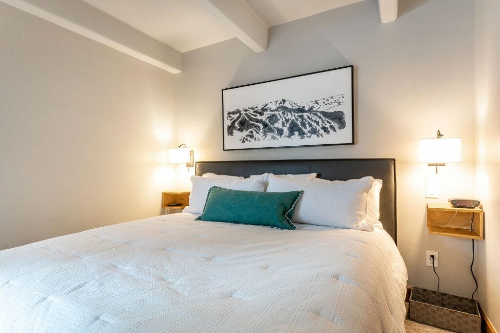 View of the bedroom of condo 105 Antlers at Vail