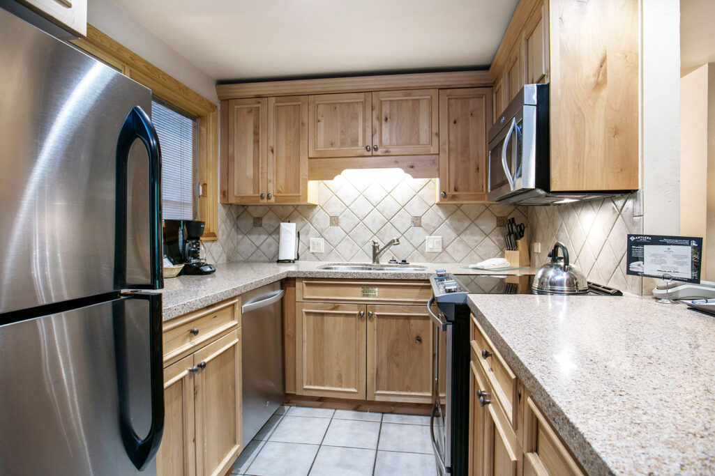 View of full-service kitchen condo 206 Antlers at Vail