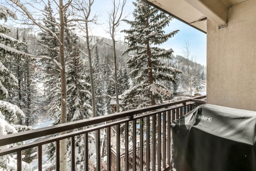 snow covered view from the balcony of antler at vail condo 208