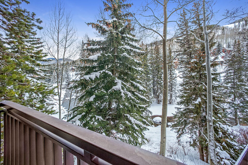 snow covered view from the balcony of antler at vail condo 208