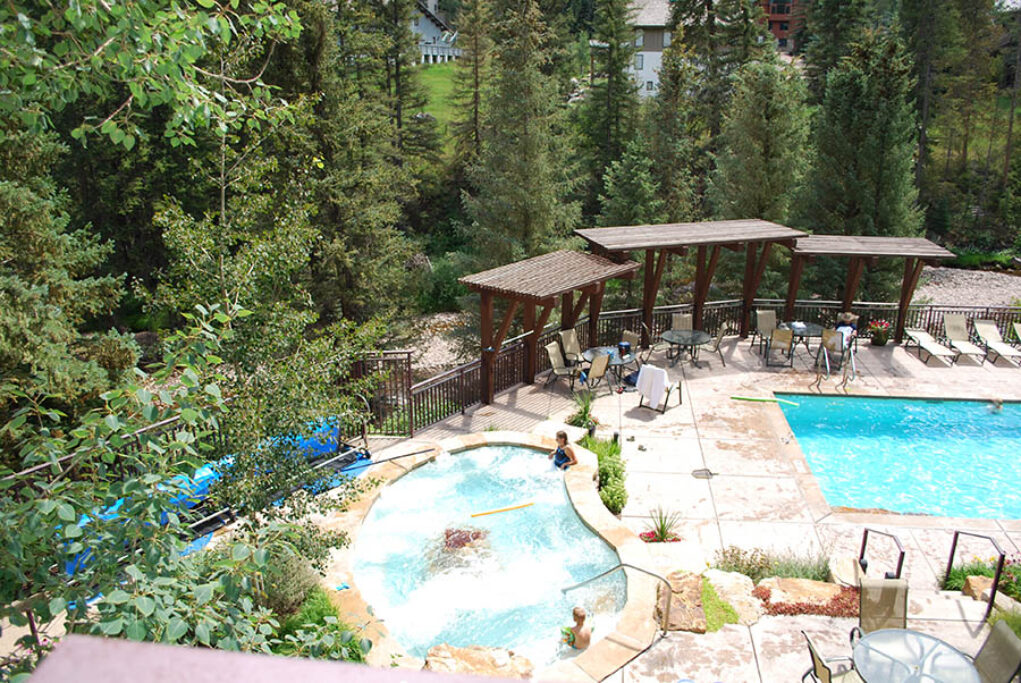 View of Antlers pool from balcony of condo 210 Antlers at Vail