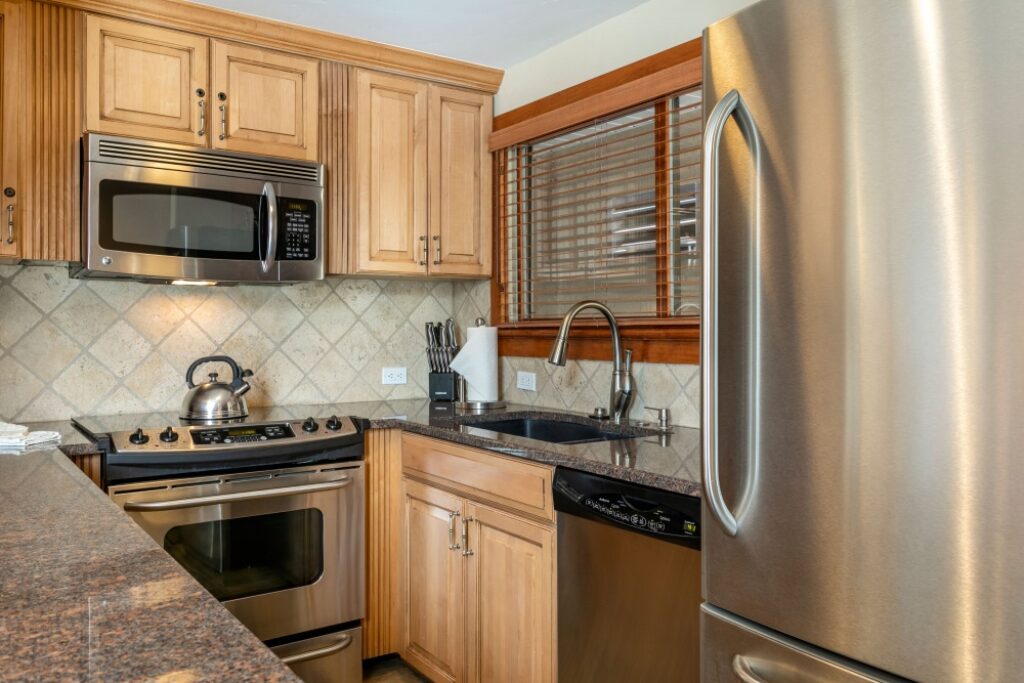 View of full service kitchen condo 303 Antlers at Vail