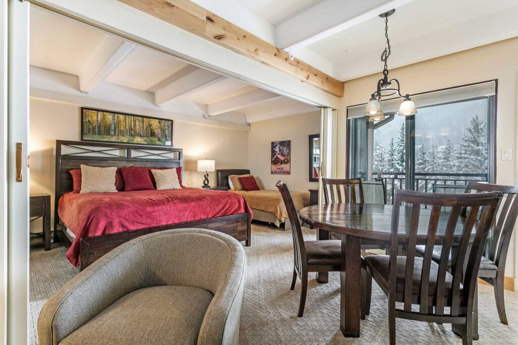 View of dining room and bedroom unit 604 Antlers at Vail