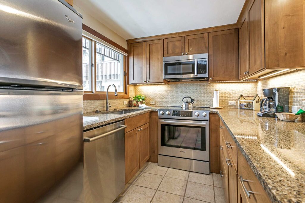 View of full size kitchen in condo 604 Antlers at Vail
