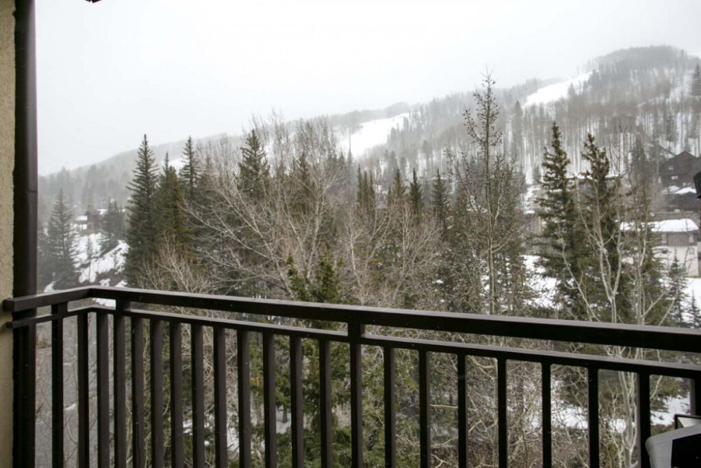 View of the river and mountain from the balcony of Antlers at Vail condo #508