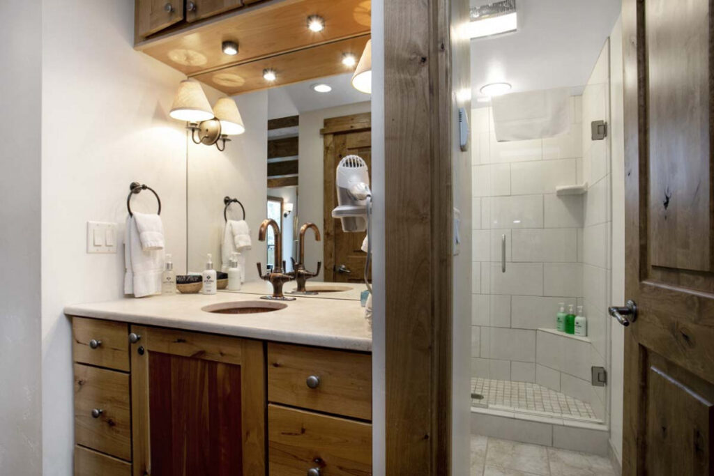Vanity and shower of Antlers at Vail condo #508