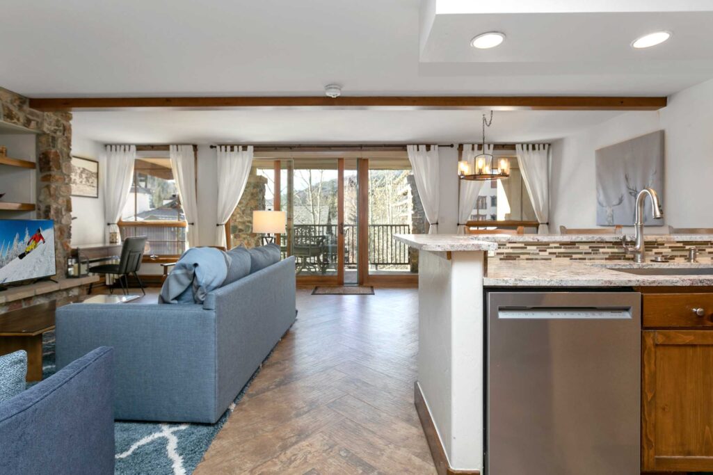 Light filled living space at Antlers at Vail two-bedroom condo 4141