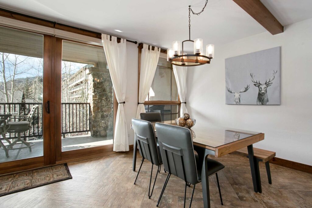 Modern dining area of Antlers at Vail condo 414