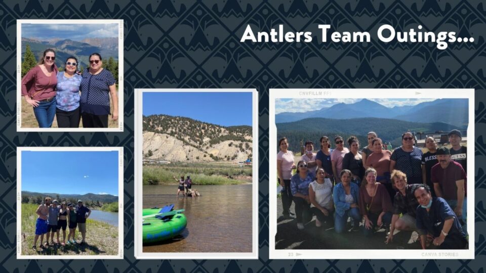 collage of antlers at vail staff on team building outings