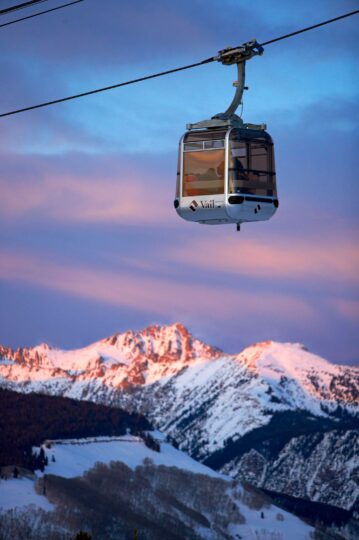 The Vail Mountain gondola at sunset
