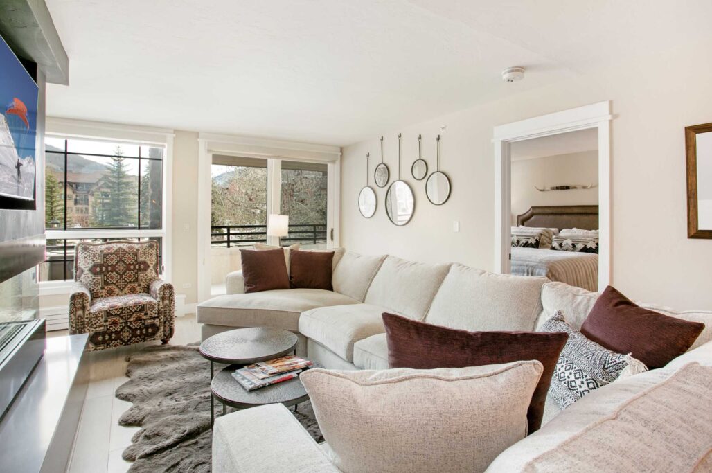 Bright living room of Antlers at Vail condo 321