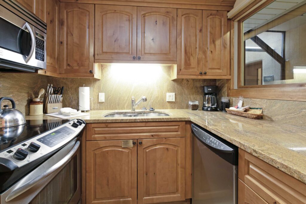 Full kitchen of Antlers at Vail condo 209