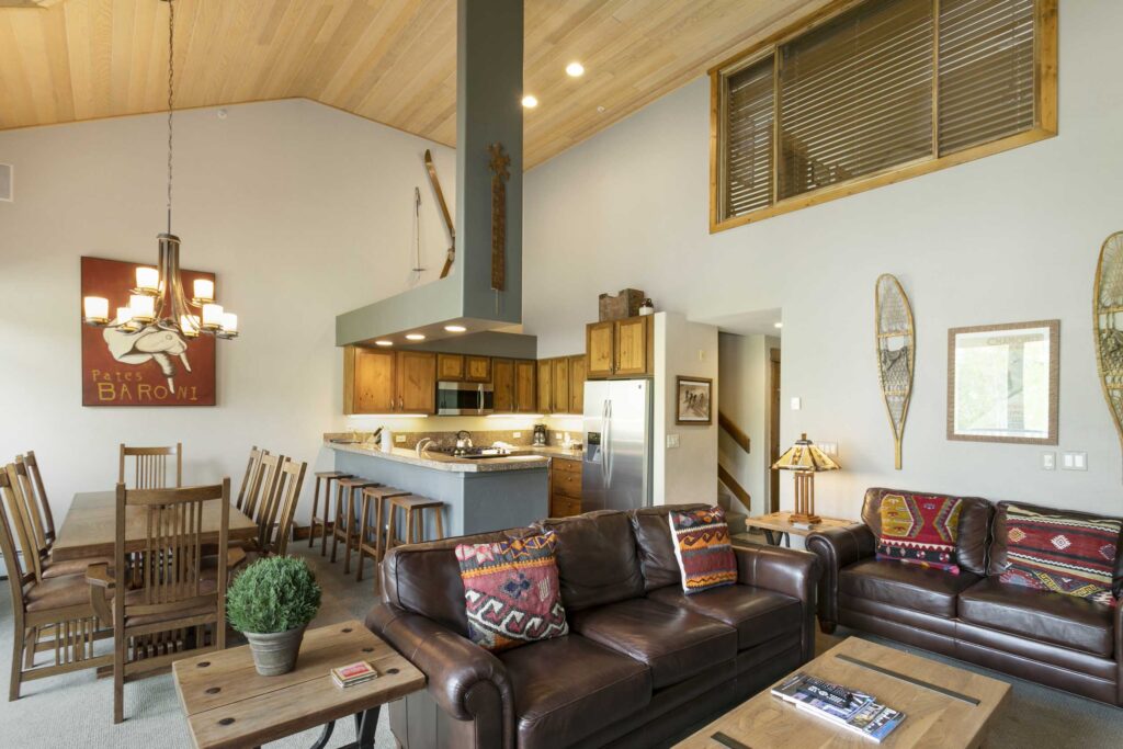 Kitchen, dining and living area of Antlers at Vail condo #514
