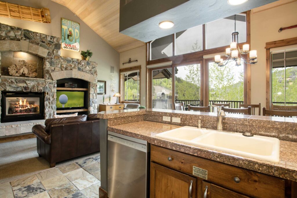 Kitchen, dining and living area of Antlers at Vail condo #514