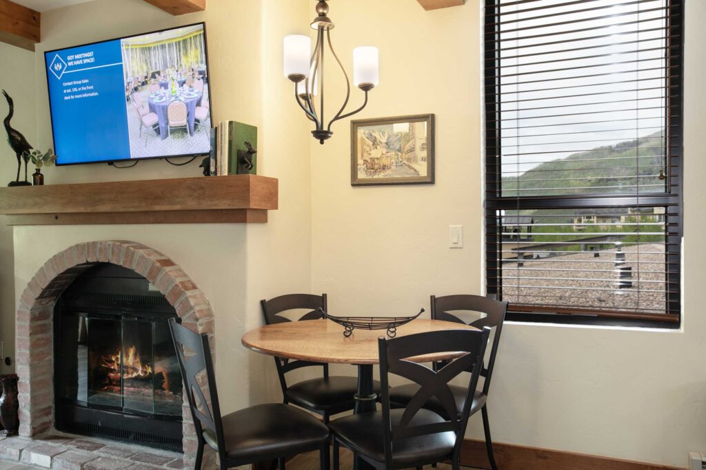 dinning and gas fireplace of Antlers at Bail condo 608