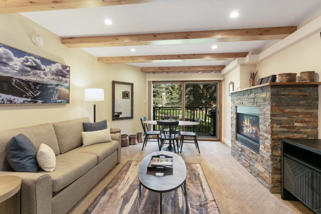 Living and dining area of Antlers at Vail condo 202