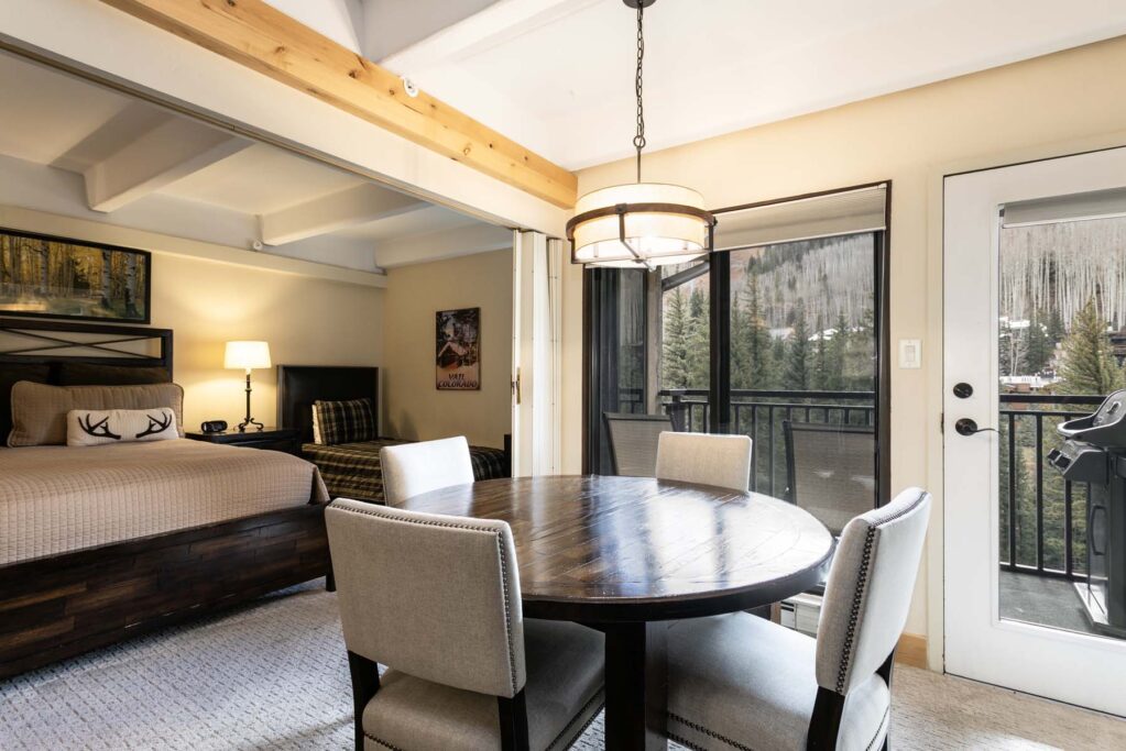 Bedroom and dining areas of Antlers at Vail condo 604
